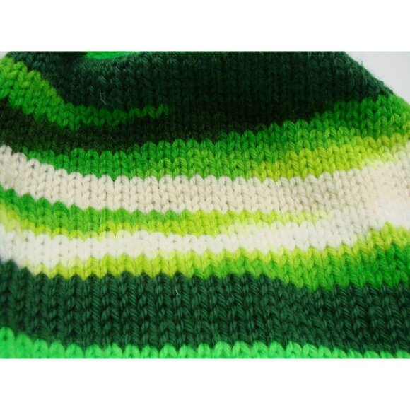 Multi Green Ombre Striped Knit Beanie Hat Stretchy Warm Winter Handmade OSFM - Picture 7 of 8